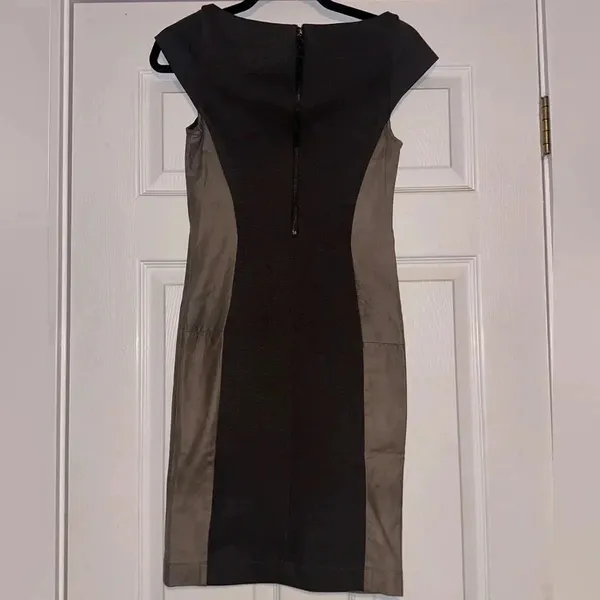 ALICE + OLIVIA Leather Silk Spliced‎ Cap Sleeve Mini sheath Dress​ - Image 2