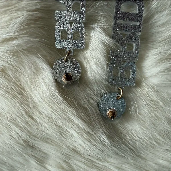 Bride Acrylic Silver Glitter Sparkle Drop Earrings. - Image 6