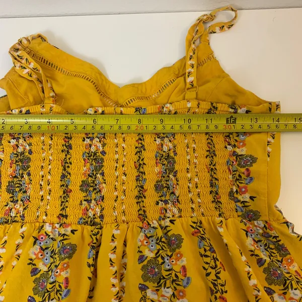 Old Navy Women's M Mustard Yellow‎ Floral Stripe Smocked Tiered Maxi Dress Boho - Image 3