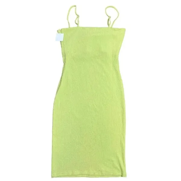 Nordstrom Y2K Slip Midi Dress Womens Small Lime Green Smocked Crinkle Summer Fairy NWT - Image 2