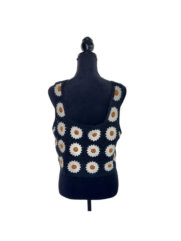 Y2K Black Sunflower Crotched Tank Top Size X-Large Women's New No Tags - Image 6