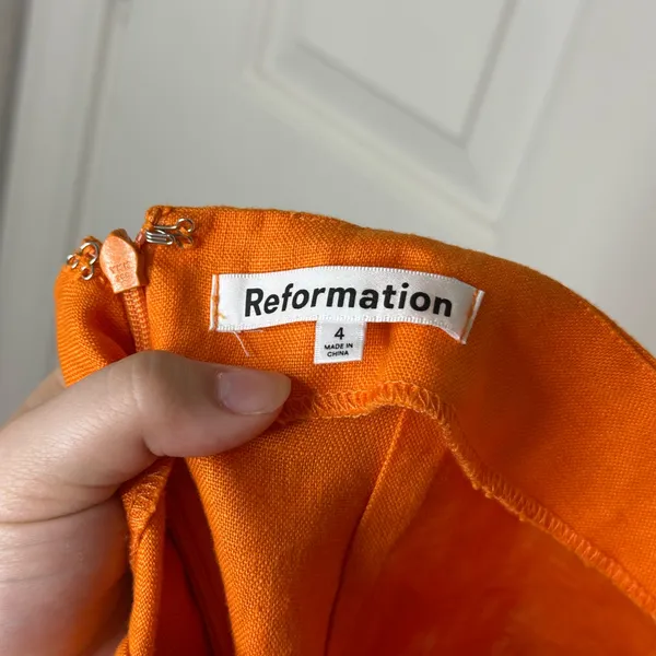 Reformation Citrus Orange 100% Linen Isabel 2 Piece Outfit Sz 4 Coastal Cruise - Image 9