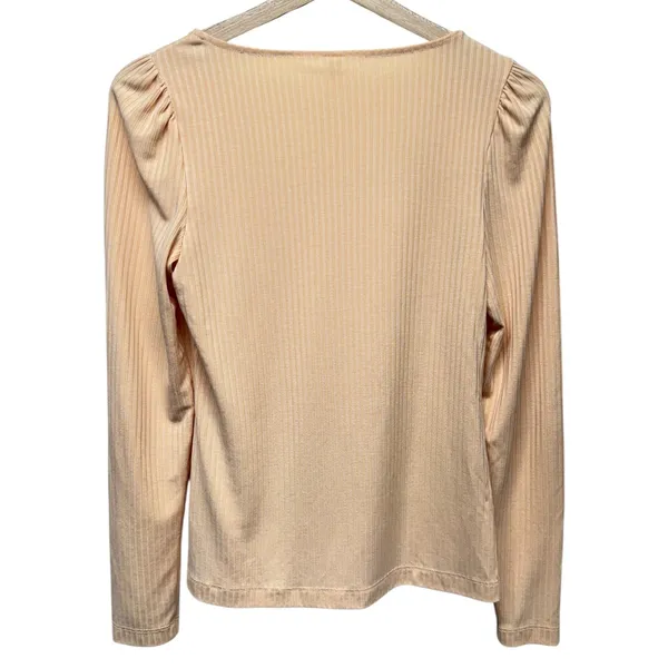 By Anthropologie‎ Ribbed Scoop Neck Long Sleeve Top Sz XS Orange Stretch - Image 4