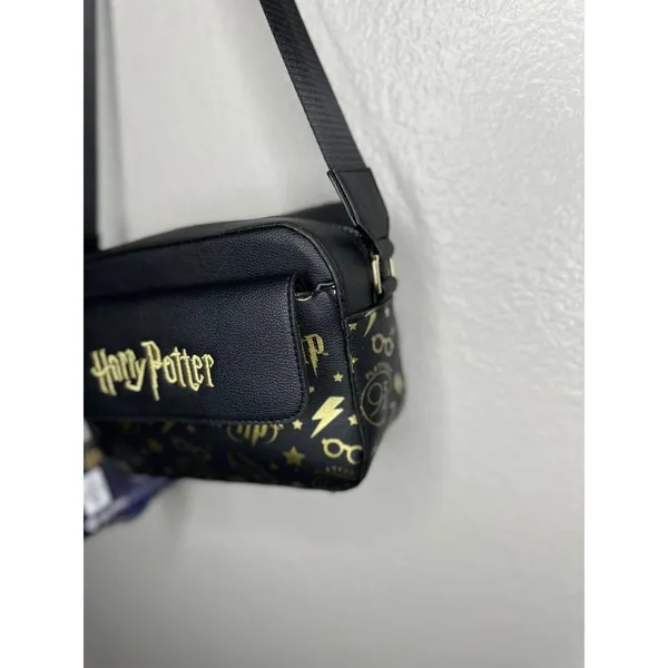 NEW Harry Potter Crossbody Bag Adults Small Black Faux Leather Logo Gold Icons - Image 3