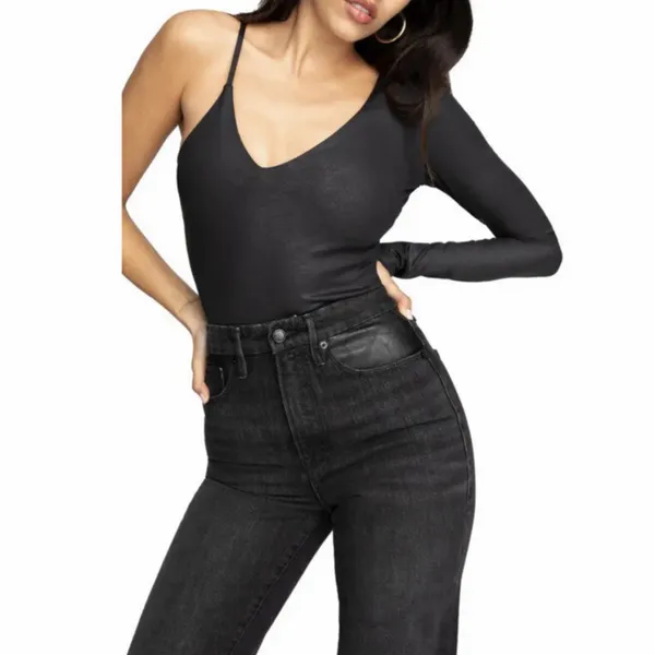 Good American Black One Shoulder Asymmetrical Bodysuit 1 - Image 7