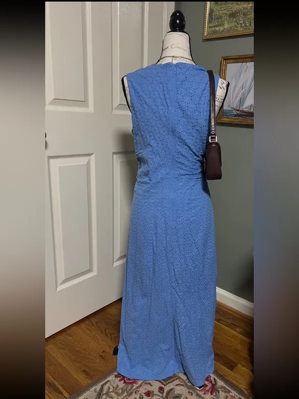 Donna Morgan Blue Eyelet Maxi Dress SZ 10 Cottagecore Coastal Romantic - Image 4