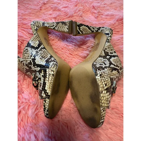 White House Black Market Snakeskin Print Chain Heel shoe‎ 6M glam boho Y2K brown - Image 8