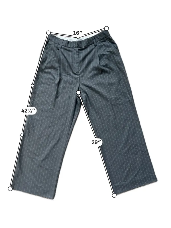 Reformation Mason Pant Size 12 Grey Pinstripe Wide Leg Pleated Trousers - Image 3