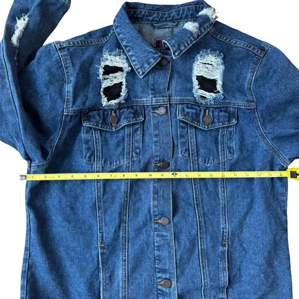 Boom Boom Jeans Distressed Denim Jacket Women’s XL Blue Net Detail - Image 8