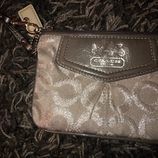 silver coach wristlet wallet key card holder - Image 2