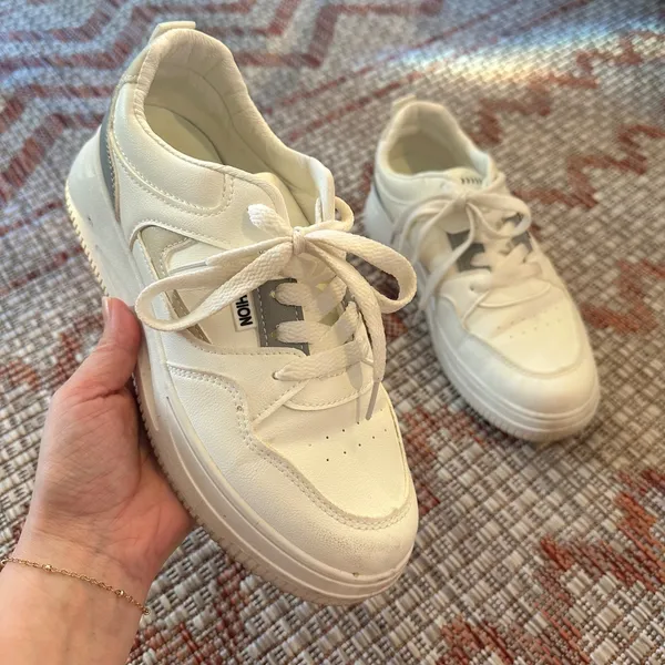Women's White Gray Platform Chunky Athletic Fashion‎ Sneaker Shoes, Size 7 - Image 2