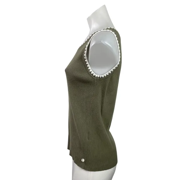 Scotch & Soda Women's Green Ribbed Knit Stitch Trim Sleeveless Tank Top Size M - Image 2