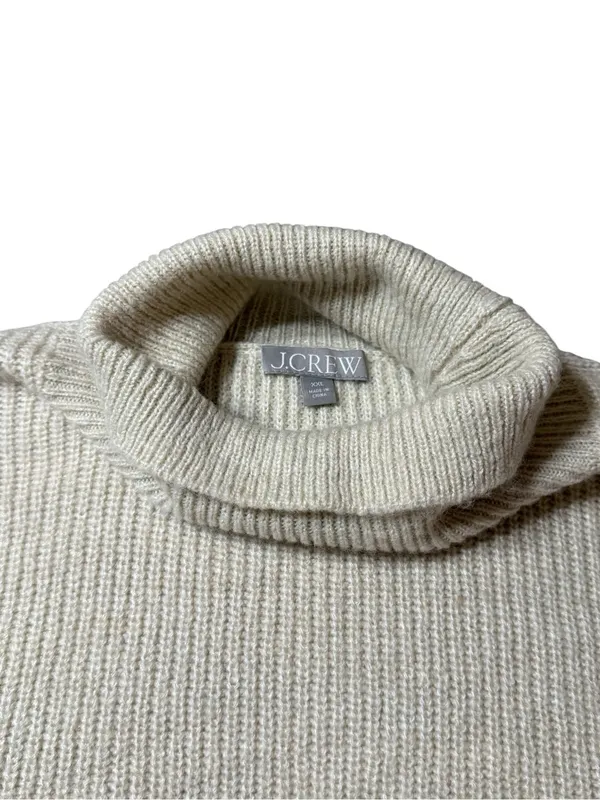 J. Crew XXL Beige Wool Blend Ribbed Turtleneck Puff Balloon Sleeve Sweater - Image 2