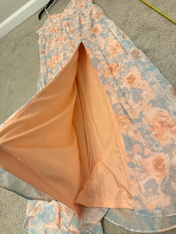 Lulus Exceptional Sweetness Peach Floral Chiffon Pleated Maxi Dress Size XL - Image 9