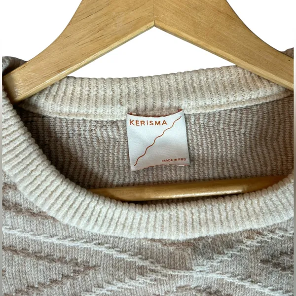 Kerisma Women’s Oversized‎ Wool Blend Boho Ribbed Knit Beige Brown Sweater M/L - Image 4