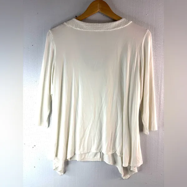 Adrianna Papell L Asymmetrical Textured Trim Women's Top in White - Image 3