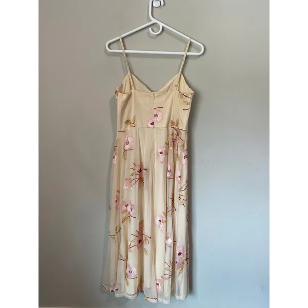 Dee Elly Floral Embroidered Lace Maxi Dress Cream Pink Size Medium - Image 4