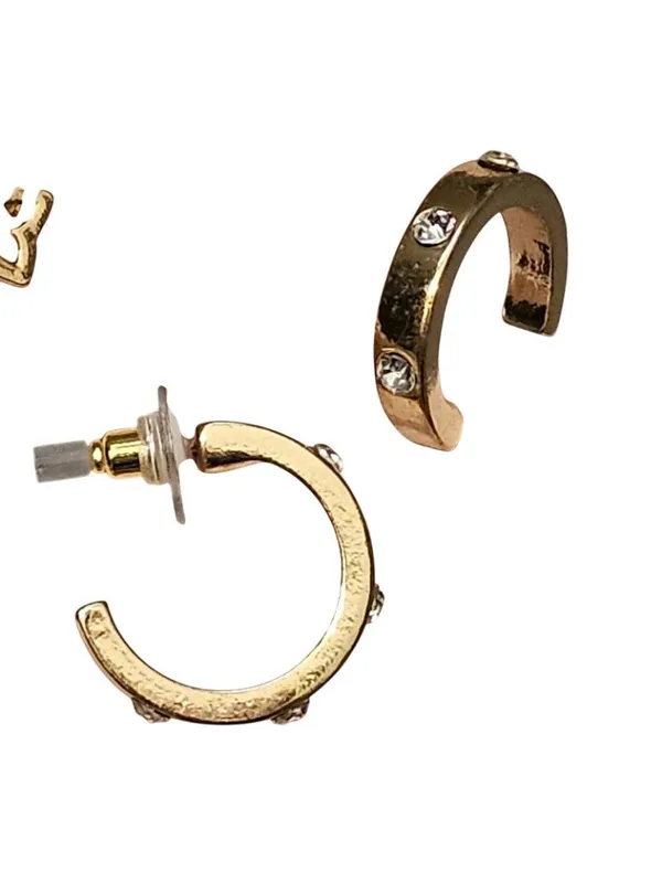 NWT Unique Designs Womens Trio Earring Set Hoops Studs Rhinestones Gold Yellow - Image 3