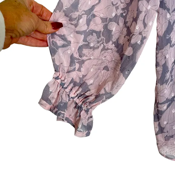 LoveStitch Pink and Grey Floral Sheer Blouse L - Image 9