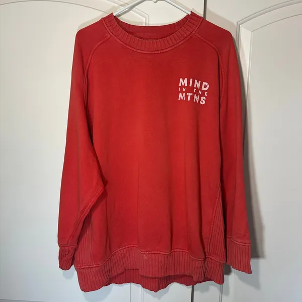 Aerie Down to Earth Sweatshirt L Red Mind In The Mtns Graphic Ribbed Pullover‎ - Image 2