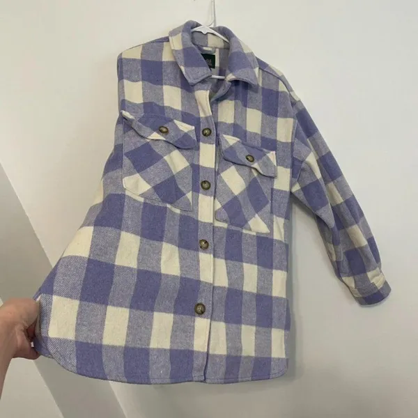 WILD FABLE Lilac Lavender Purple Cream Ivory Plaid Oversized Fit Shacket Jacket - Image 11