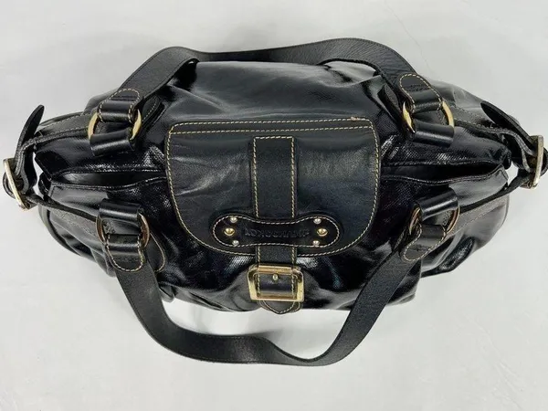 Longchamp Black Patent Leather Dual Handle Satchel Shoulder Bag - Image 6