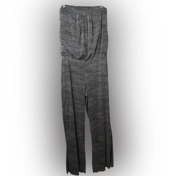 CYNTHIA ROWLEY Black White Stripe Strapless Jumpsuit - Image 3