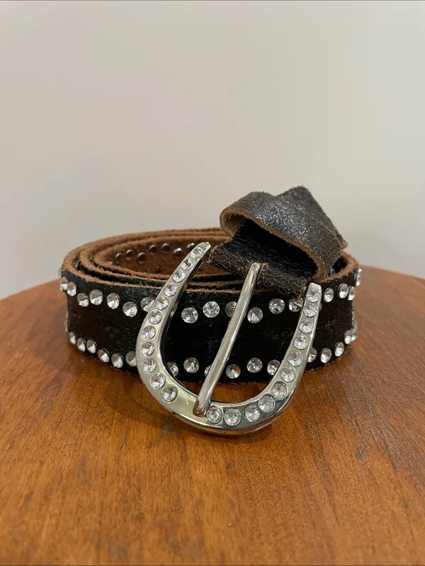 BKE Distressed Black Leather Rhinestone Western Cowgirl Belt - Image 2
