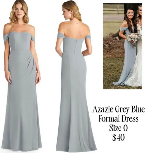 Azazie Grey Blue Formal Dress - Image 3