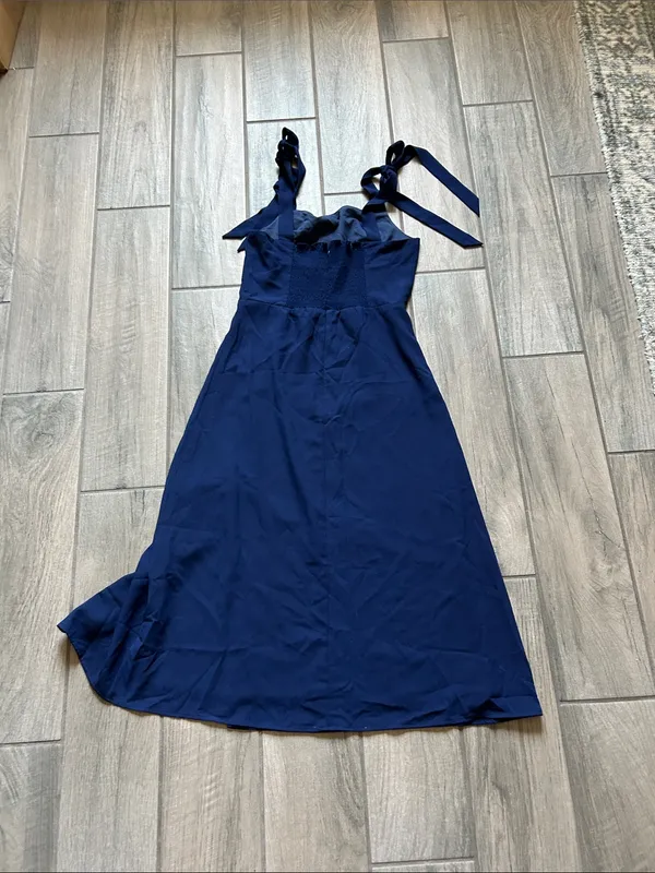 Petal & Pup Navy Tie-Shoulder Midi Dress - Image 3
