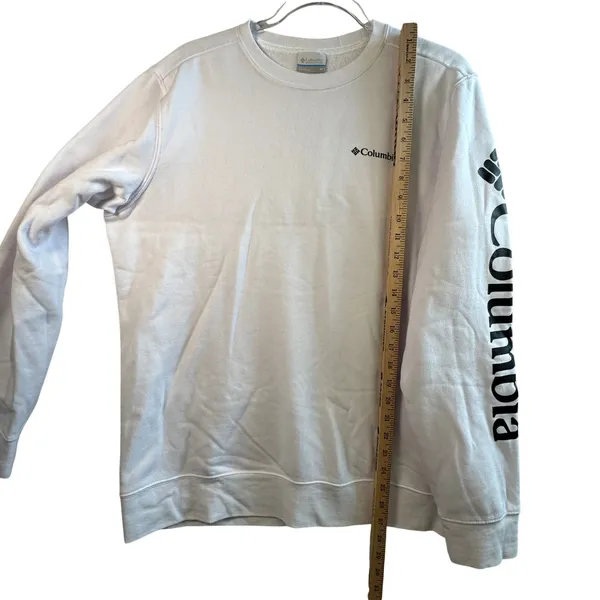 Columbia Sweatshirt Mens Medium White Logo Sleeve Graphic Fleece Pullover AM0954 - Image 7