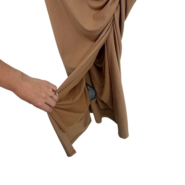 Anthropologie Maya Ruched Cowl‎ Neck Midi Dress Tan Brown Womens Size L - Image 5