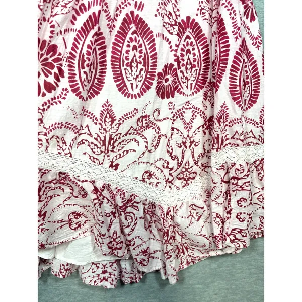 Maeve Anthropologie Dress S Red Floral Babydoll Mini Flutter Sleeve Lace Cottage - Image 2