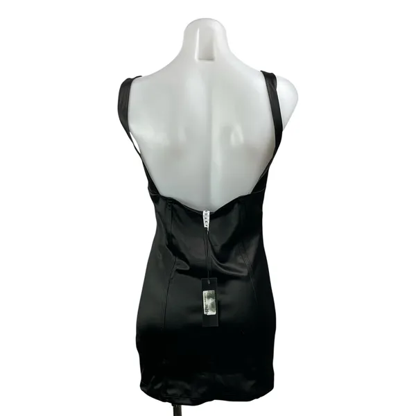 NEW Motel Black Satin Sleeveless Open Back Plunge V-neck Mini Bodycon Dress Sz M - Image 3