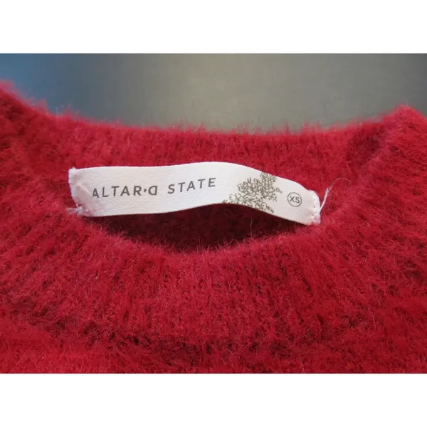 Altar’d State Fuzzy Eyelash Cropped Sweater Raspberry XS Pre‑Owned Tie back - Image 4