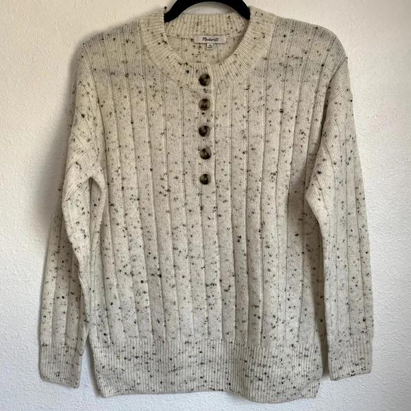 Madewell Donegal Bowden Henley Wool Blend‎ Sweater Coziest Yarn in Cream - Image 3