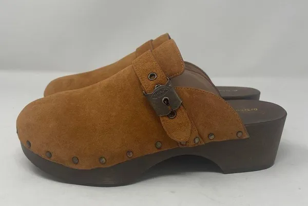 NEW Dr. Scholl's Original Clog Mule 7 Brown Slip On Leather Suede Comfort Buckle - Image 5