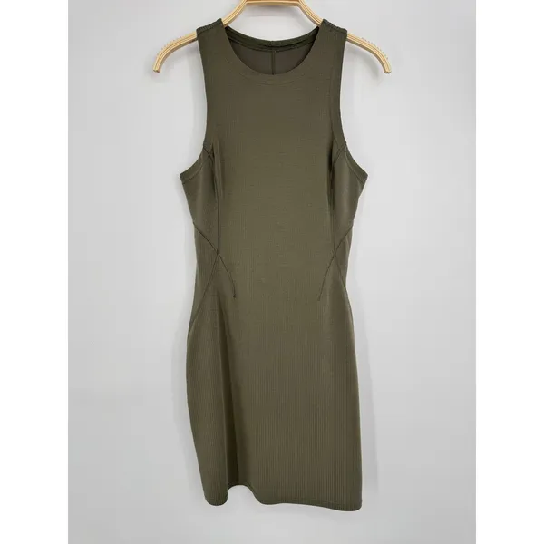 Lululemon Ribbed Softstreme Slim-Fit Tank Dress 8‎ Green Athleisure Casual Mini - Image 3