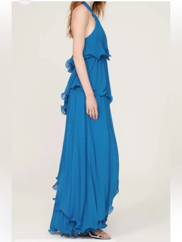 One33 Social Gown Asymmetrical Halter Tiered Maxi Dress Blue Size 0 - Image 2