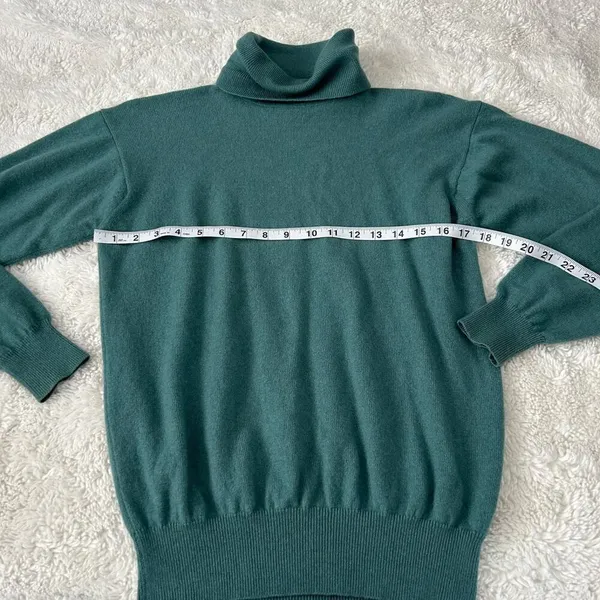 Women's Cashmere Sweater Teal Pullover Turtleneck M Preppy Country Club Designer - Image 3