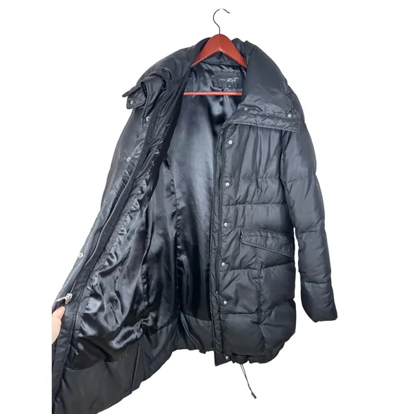 Black Rivet Puffer Coat XL Down Feather Longline Black Quilted Winter‎ Jacket - Image 6