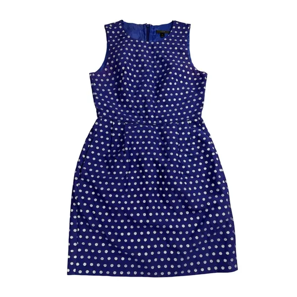 J.Crew Polka Dot Silk Blend Sheath Dress Women's‎ Size 2 Cobalt Silver Metallic - Image 3