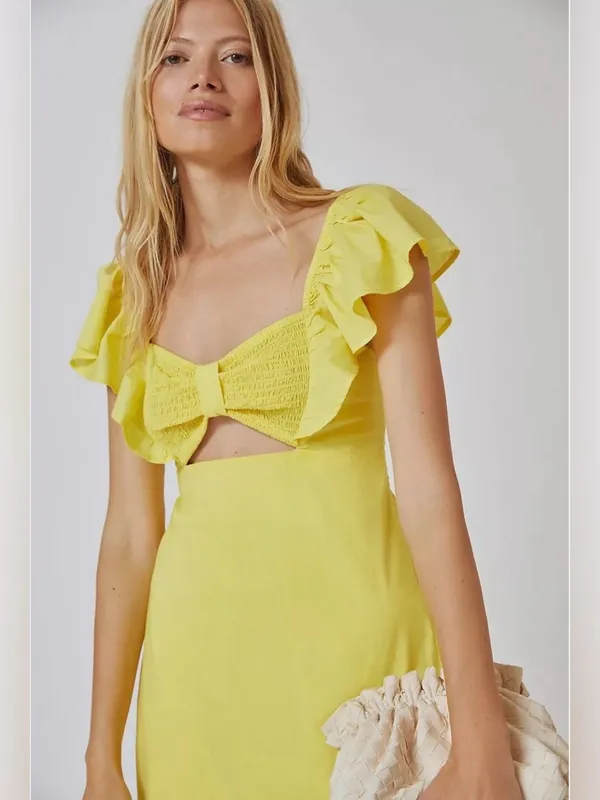 Farm Rio x Anthropologie Yellow Cotton Keyhole Midi Dress Size Small $198 - Image 3