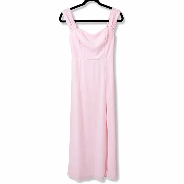 NEW Lulus Magical Magnetism Light Pink Off-the-Shoulder Chiffon Maxi Dress Small - Image 5