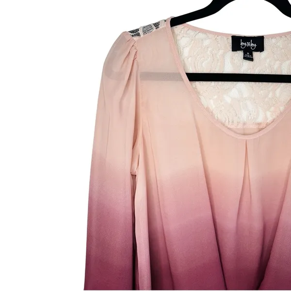 By & By Sheer Ombre Blouse M Pink Burgundy‎ Lace Back Whimsigoth Fairy Pixie NWT - Image 2