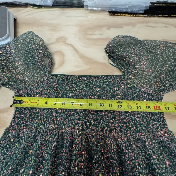 Altar'd State‎ Sparkly Beaded Embellished Green Babydoll Mini Dress Medium Boho - Image 11
