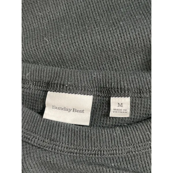 Aritzia Sunday Best Black Waffle Knit Thermal Long Sleeve Crop Sweater Top Sz M - Image 5