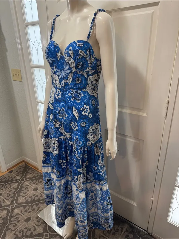 Farm Rio Blue Floral Spaghetti-Strap Maxi Dress - Image 7