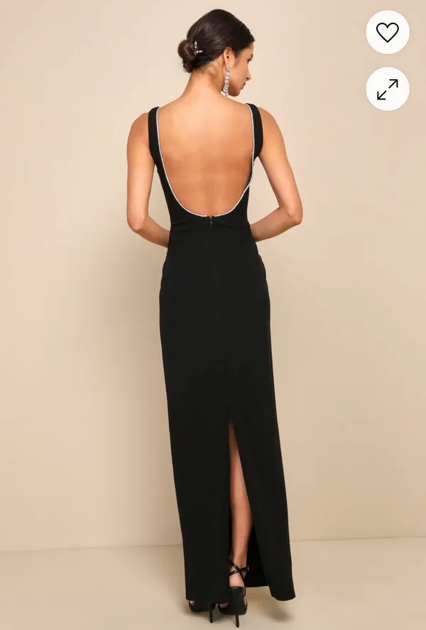 New Lulus Timeless Poise Black Rhinestone Square Neck Backless Maxi Dress 2XL - Image 3