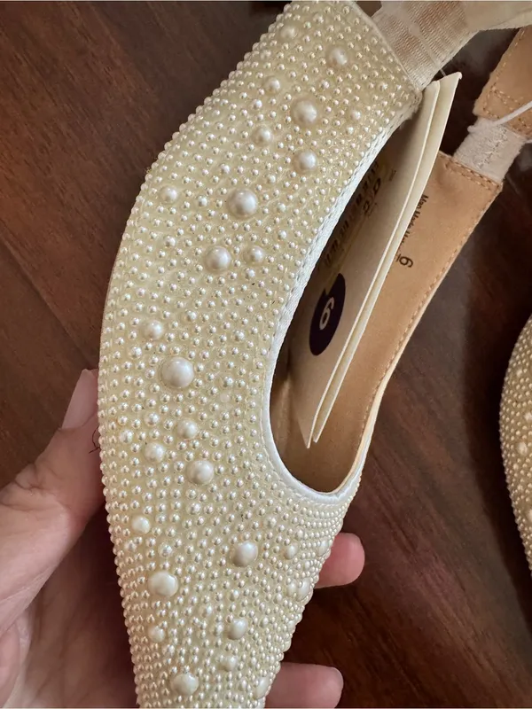 a new day Cream Pearl Embellished Pointed Slingback Mules - Image 2